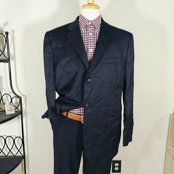 Banana Republic Men's Sport Coat Blazer Three Button Dark Navy Striped Wool 46R - Picture 1 of 15
